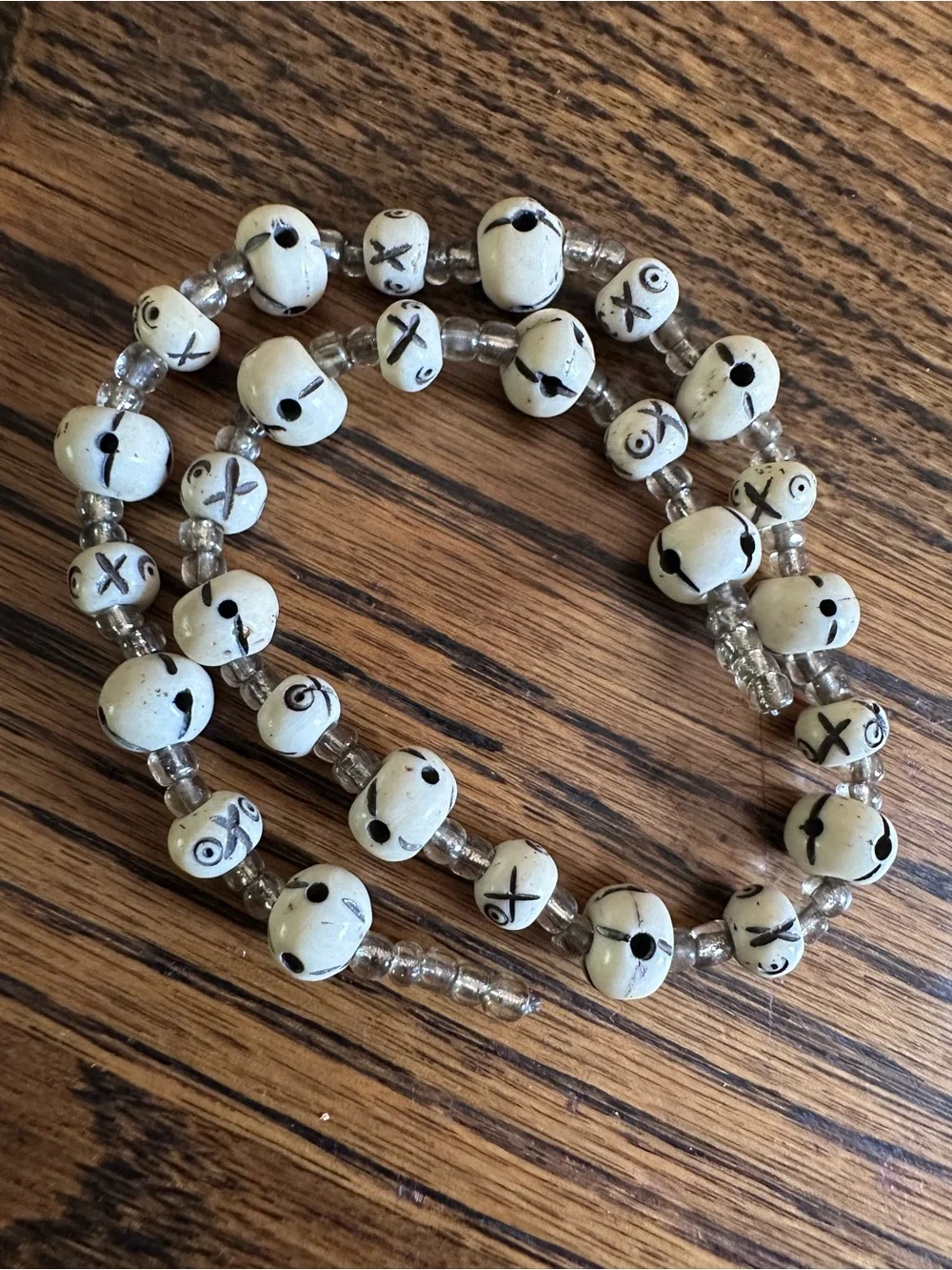 Trade Beads Kenyan carved cow or Water Buffalo bone and glass seed beads.Vintage
